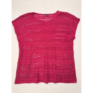 Gap Open Knit Sweater Top Magenta Pink Short Sleeve Crew Neck One Size OS